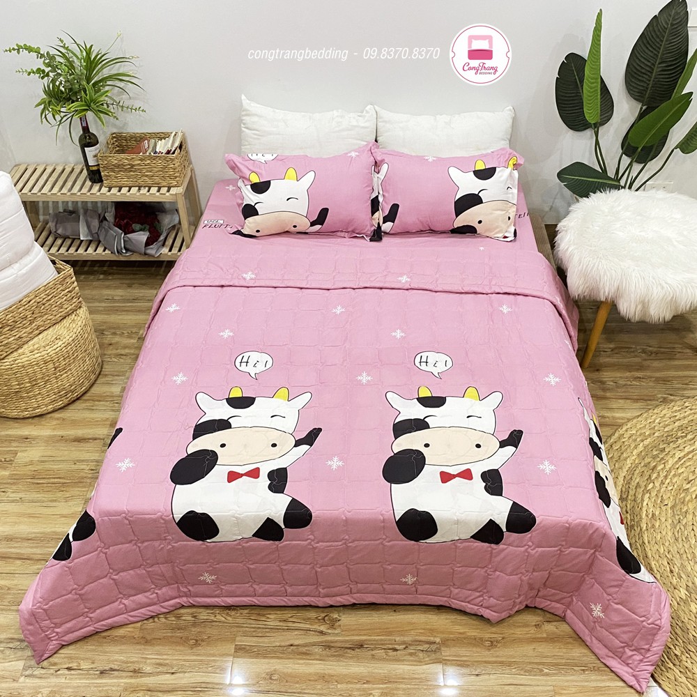 Bộ 5 MÓN chăn hè kèm ga chun vỏ gối ( kèm vỏ gối ôm ) cotton poly nhiều mẫu mới - Bộ chăn ga gối