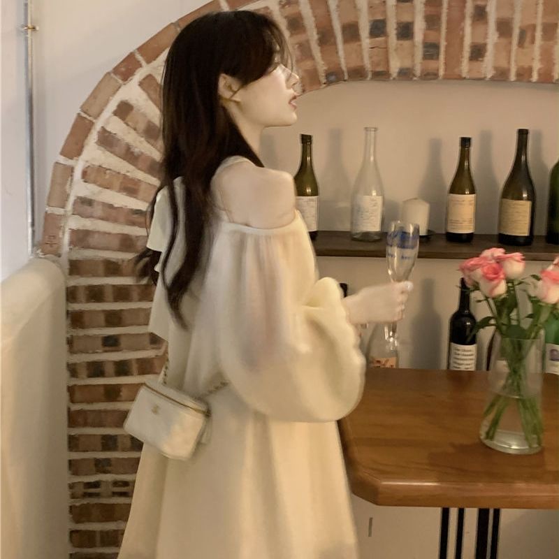 Đầm COZOK trễ vai tay phồng dáng rộng thiết kế trang nhã cho nữ