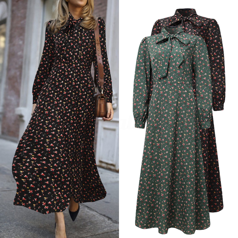 Đầm maxi Zanzea thắt nơ trước phong cách vintage dành cho nữ