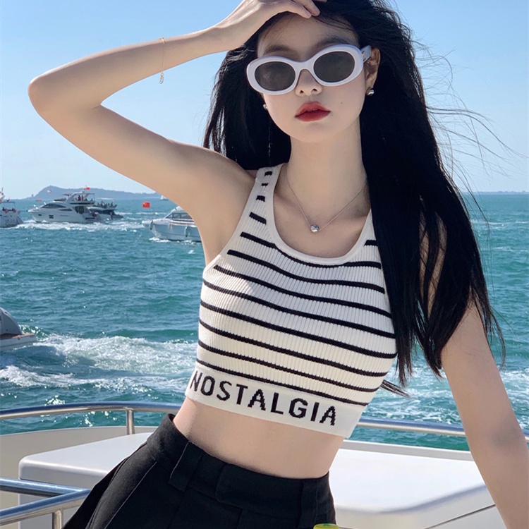 SUXI Áo Croptop Dệt Kim Hoạ Tiết Kẻ Sọc Thời Trang Mùa Hè Cho Phái Nữ