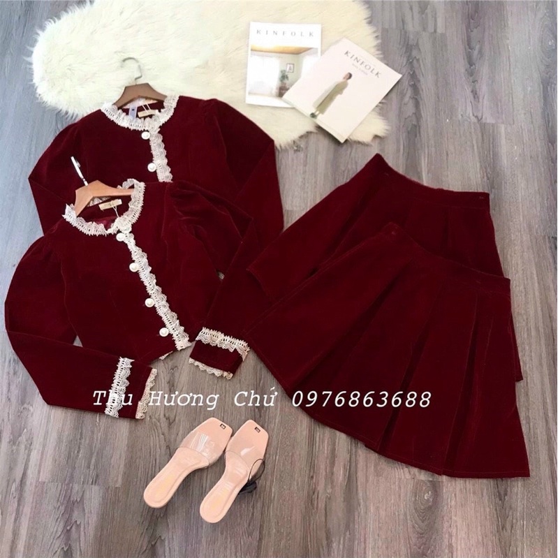 🌹Set nhung viền ren nữ
