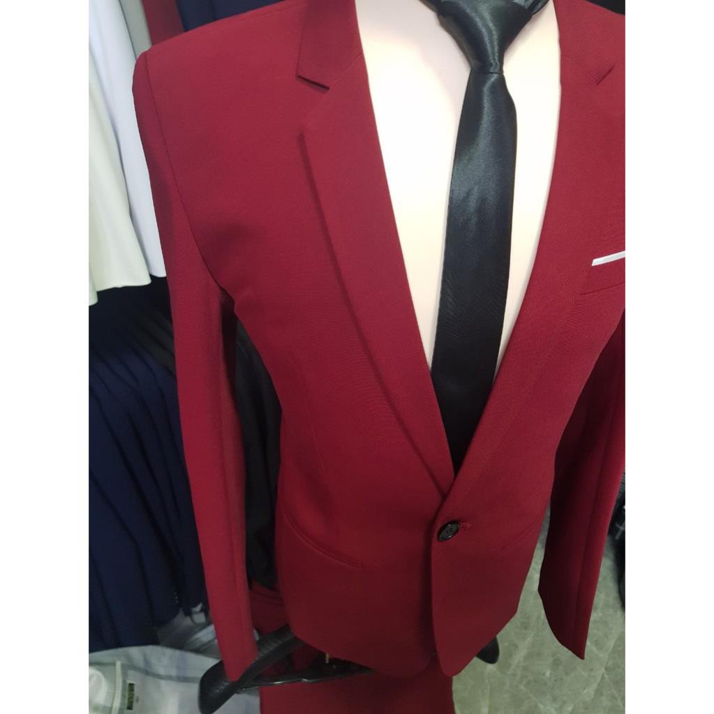 Bộ vest nam ôm body màu đỏ đô chất vải dày mịn co giãn