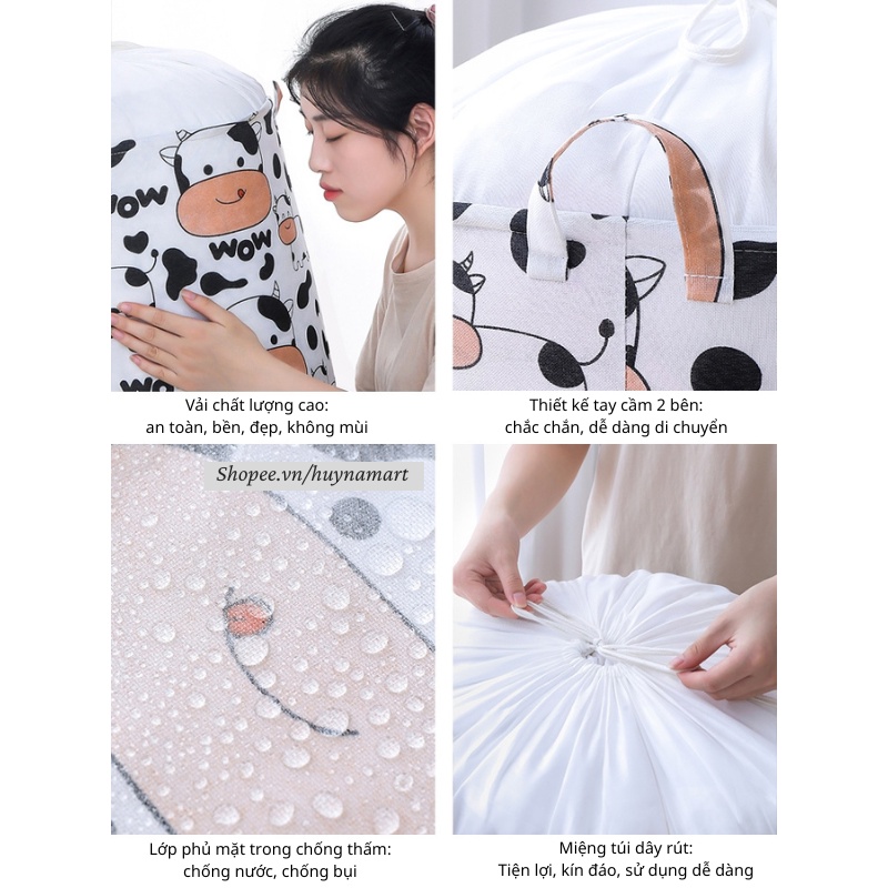 Túi Đựng Quần Áo Chăn Ga Cỡ Lớn 100L, Gấp Gọn, Vải Oxford, Miệng Túi Dây Rút, Chống Thấm, Bụi Bẩn Huyna Mart TD03