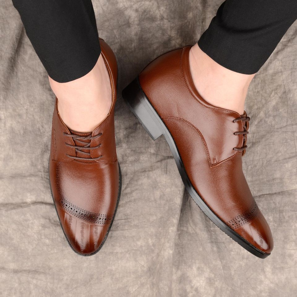 Giày Nam Công sở Buộc Dây Tăng Chiều Cao da bò thật ISHOESVN IS430