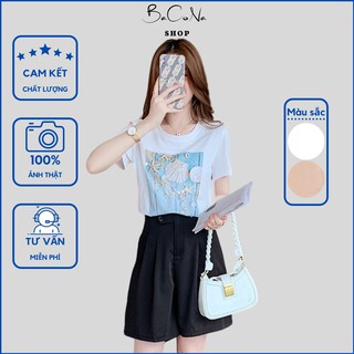 Áo phông nữ chất đẹp ngắn tay có đính hạt cườm 2021