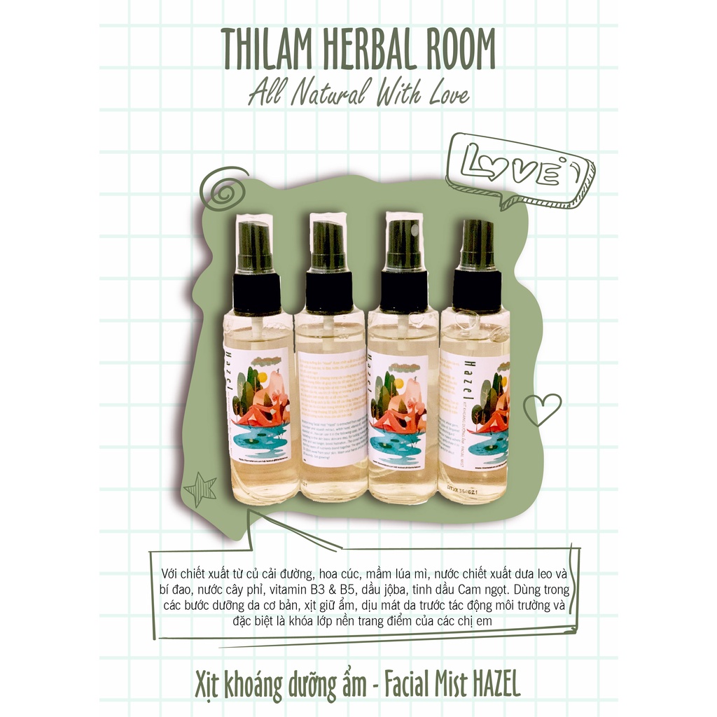 🌿Thilam Herbal Room🌿 Xịt Khoáng dưỡng ẩm mặt handmade Hazel | BigBuy360 - bigbuy360.vn