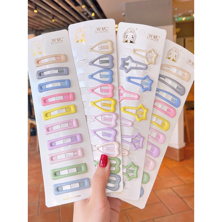Set 10 Kẹp Tóc Hình Học Nhiều Màu Sắc Dễ Thương Cho Bé Gái
