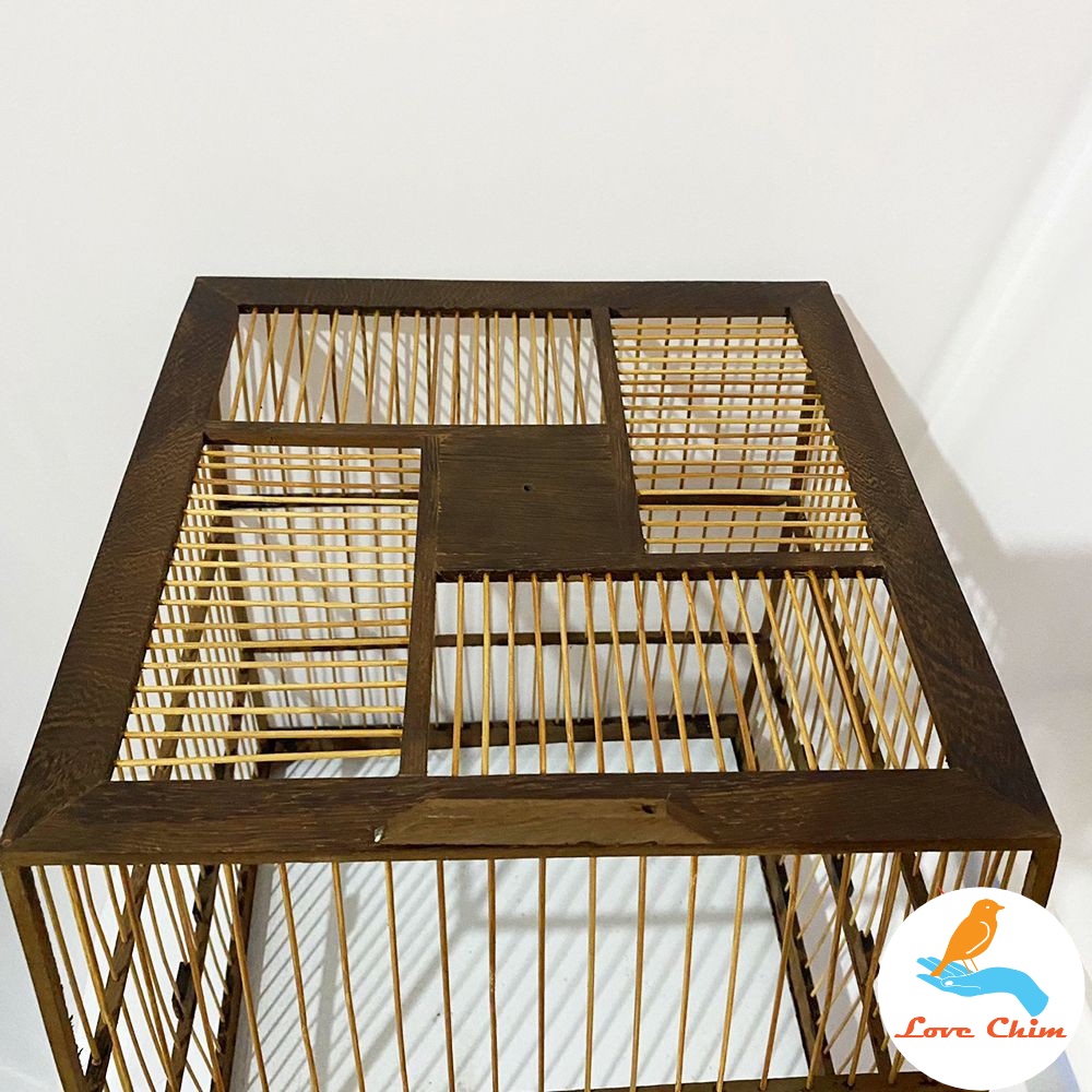 Khung lồng vuông gỗ đen chim chào mào dễ dàng lắp đặt hàng loại 1 kèm móc, Lồng chim Chào Mào vuông gỗ đen LOVECHIM