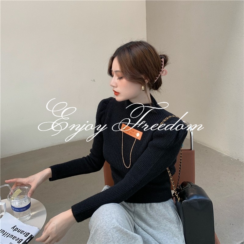 Enjoy Freedom Áo Croptop Dệt Kim Cổ Lọ Ôm Dáng Phong Cách Hàn Quốc Trẻ Trung