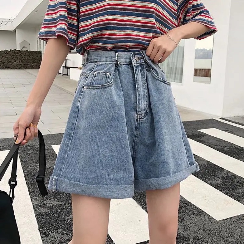 Quần Jeans Ngố Nam Nữ Unisex Có Khuy Điều Chỉnh Eo Màu Xanh Nhạt Chất Đẹp Loại 1 Ống Rộng Cạp Cao Đủ Size Ulzzang