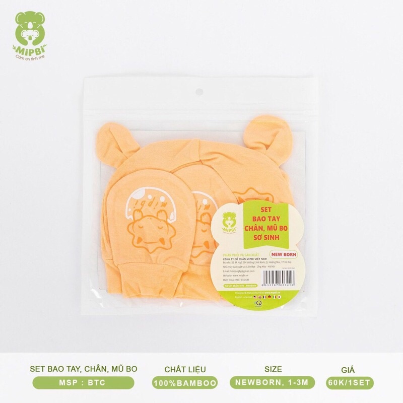 Sét bao tay chân mũ sơ sinh Mipbi 100% sợi tre cho bé 1-3m [ babyboo]