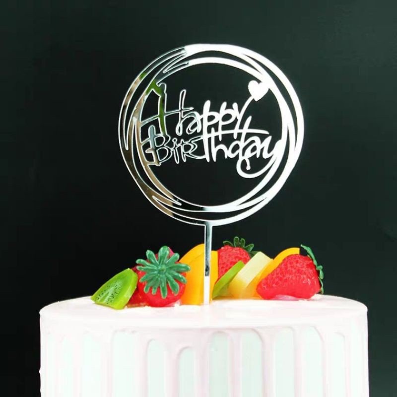 Set 10 thẻ mica tráng gương trang trí bánh, phụ kiện cắm bánh