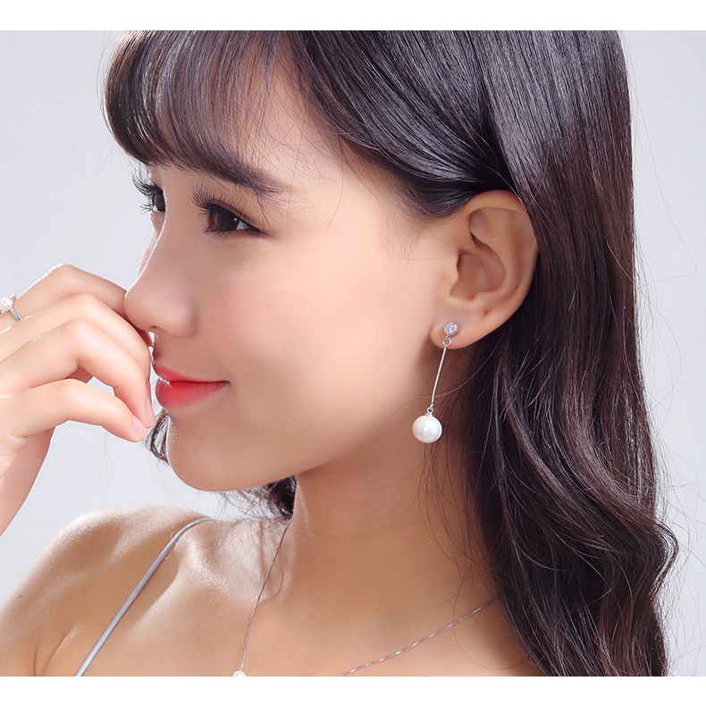 Bông tai nữ dáng dài đính ngọc trai nhân tạo bạc s925 cao cấp