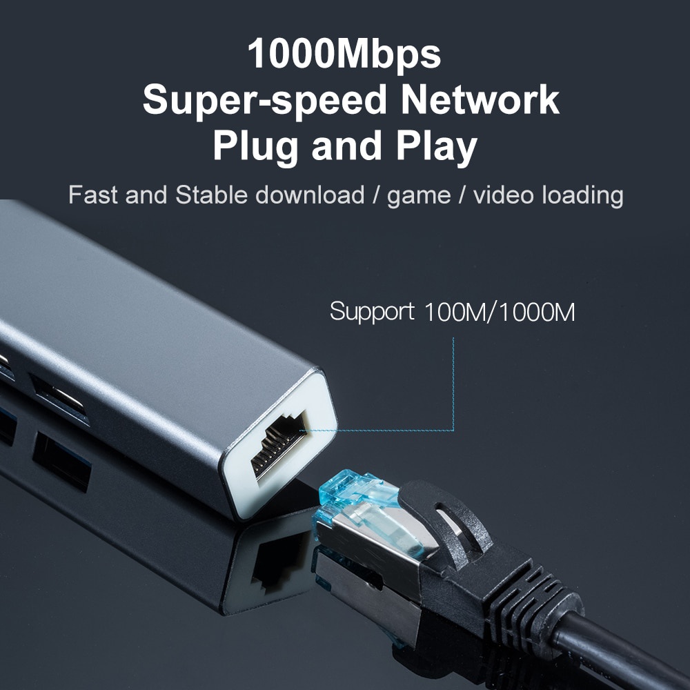Bộ HUB Chuyển Đổi USB C 3.0 2.0 Sang RJ45 HUB 10 / 100 / 1000Mbps Cho Windows Macos Laptop PC