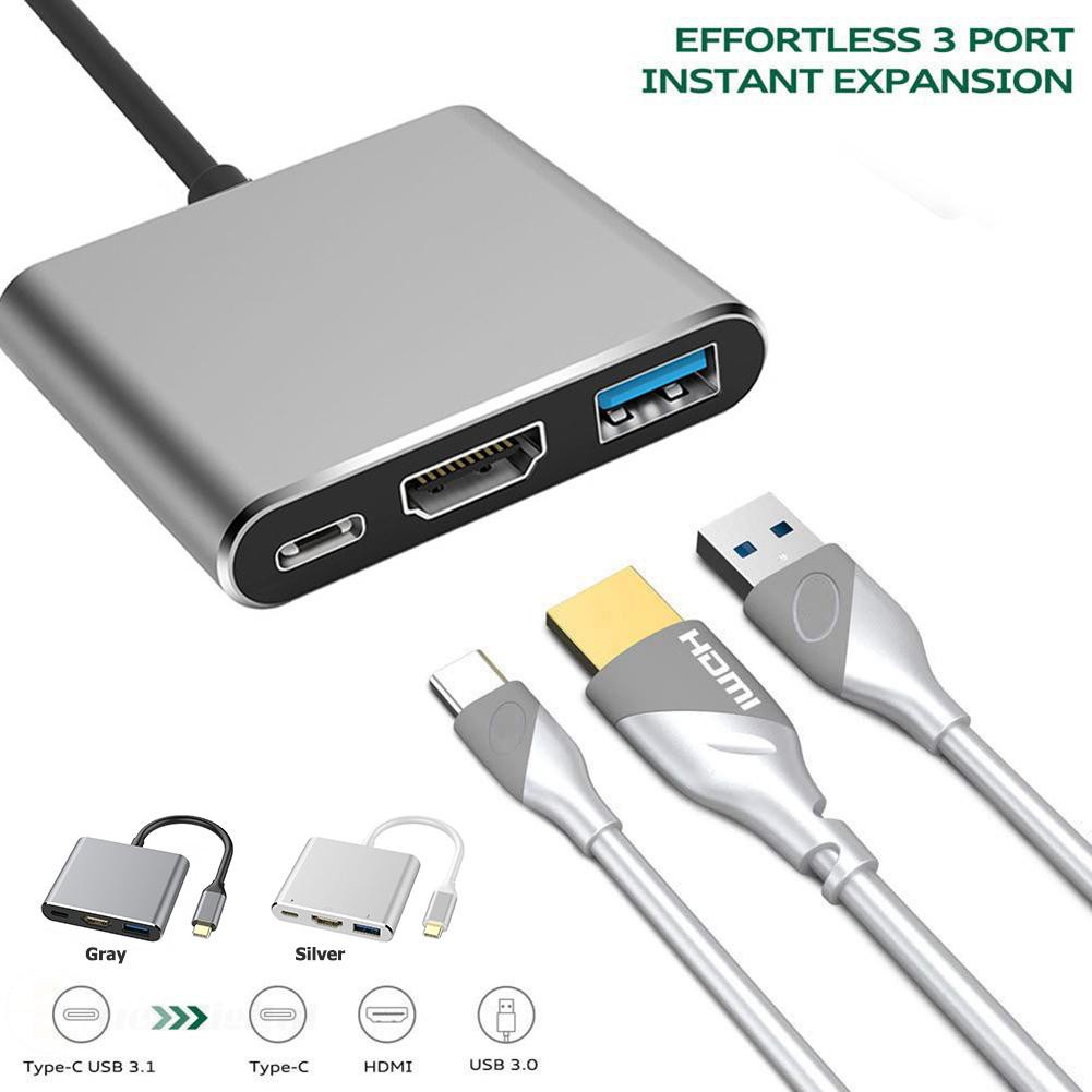 3 in 1 USB 3.1 Type-C HUB Converter Metal USB3.0 USB C PD 4K HDMI-compatible Adapter