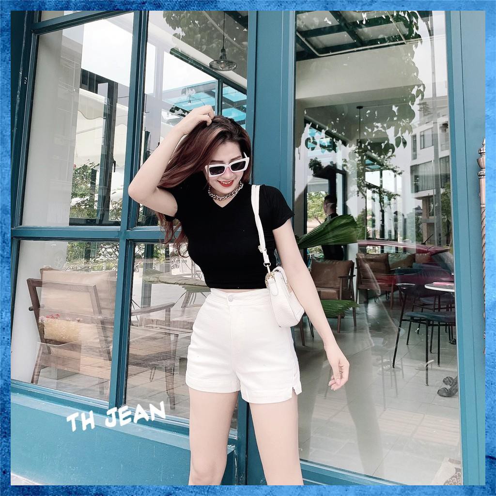 [Mã HUONGZOZO giảm 10K đơn 499K] Quần shorts jeans, quần sooc bò trắng trơn lưng cao túi chéo sang chảnh S1105