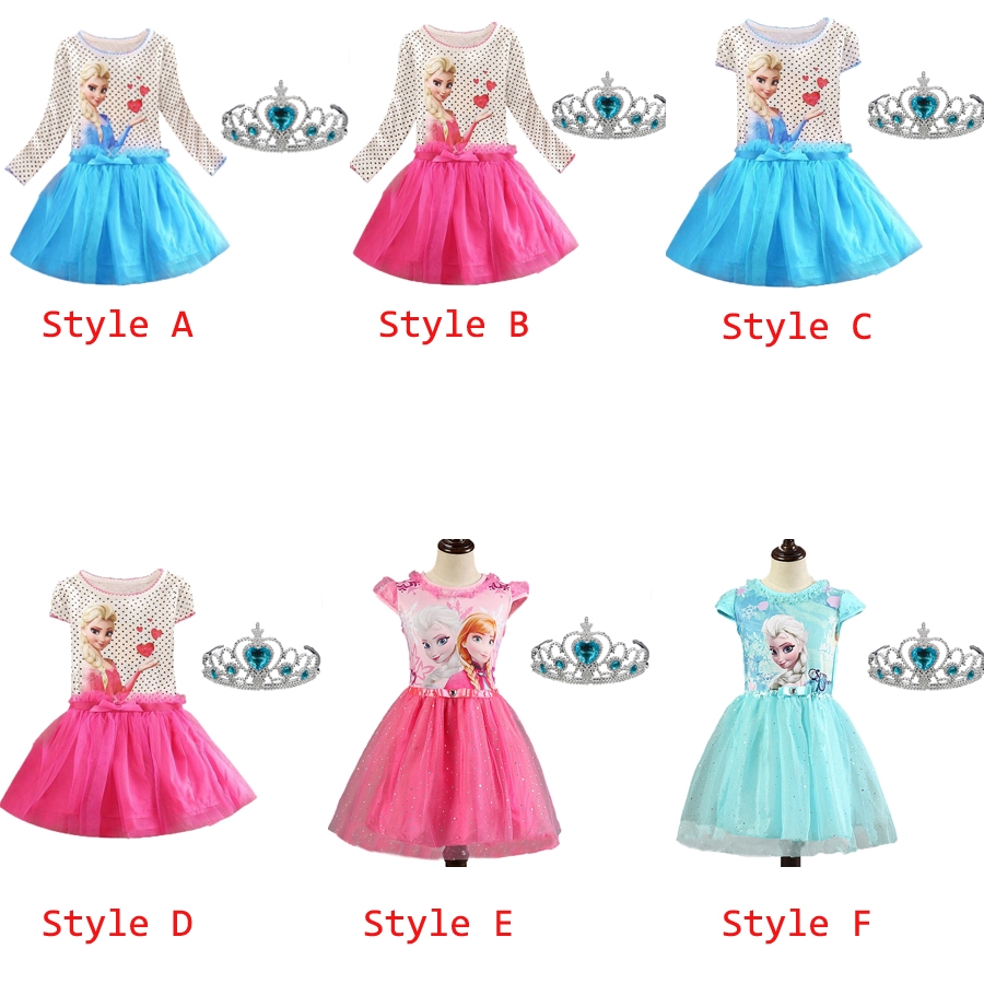 Đầm Hóa Trang Công Chúa Anna Elsa + Vương Miện Thời Trang Mùa Hè Cho Bé Gái