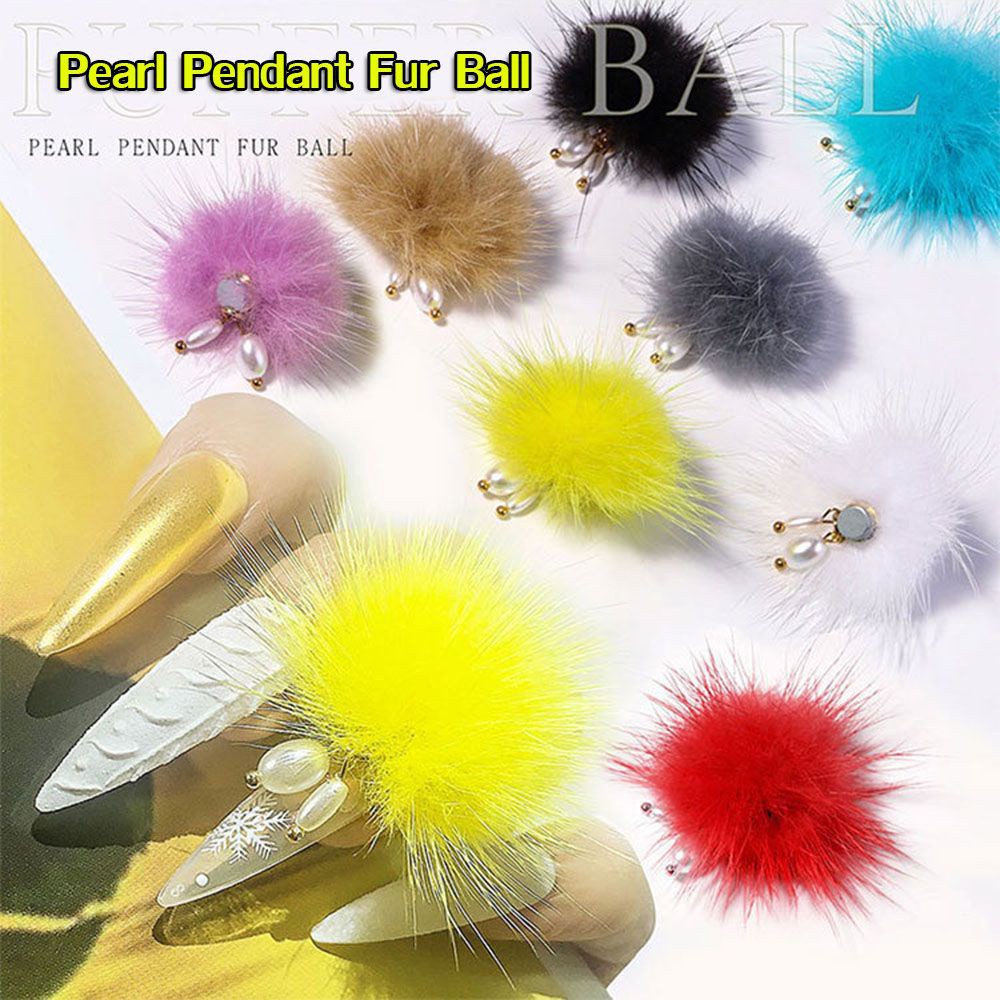 [Hàng mới về] Quả cầu lông xù 3d đính ngọc trai giả trang trí móng tay phong cách thời trang DIY