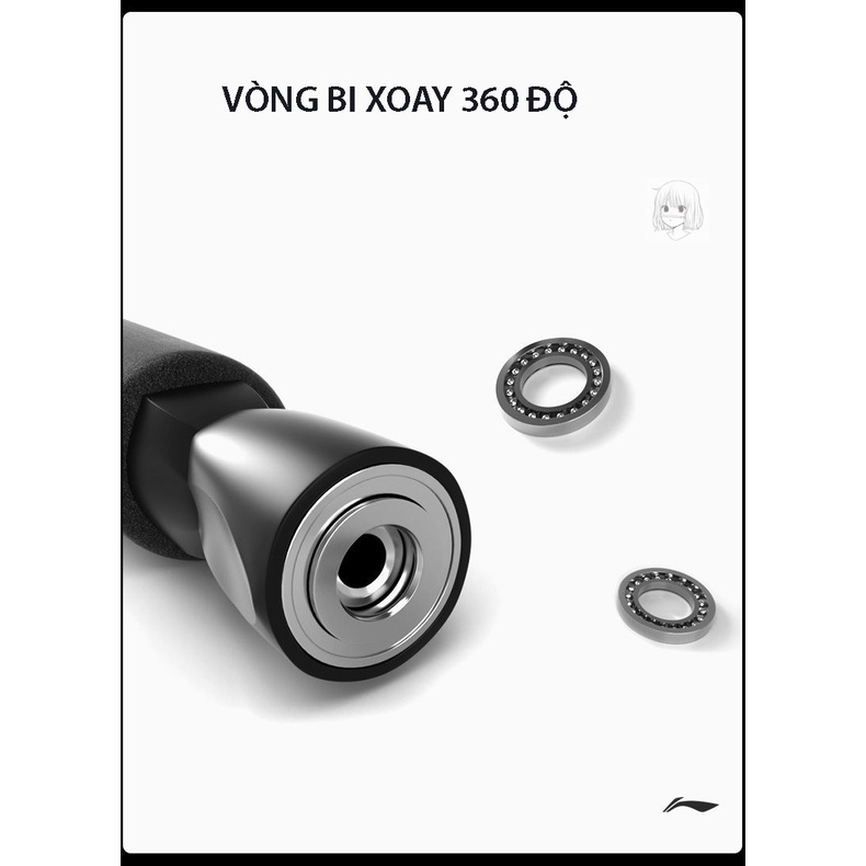 Dây Nhảy Thể Dục Cá Nhân Li-Ning Chính Hãng Chất Liệu PVC Tay Cầm Xoay 360 Độ (Không xoắn),Dài 2,9m