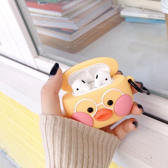 Tặng kèm móc treo Case bao vỏ Airpod 1 2 Pro 3 Vịt má hồng Vỏ bọc Cover đựng tai nghe không dây Airpods i11, i12