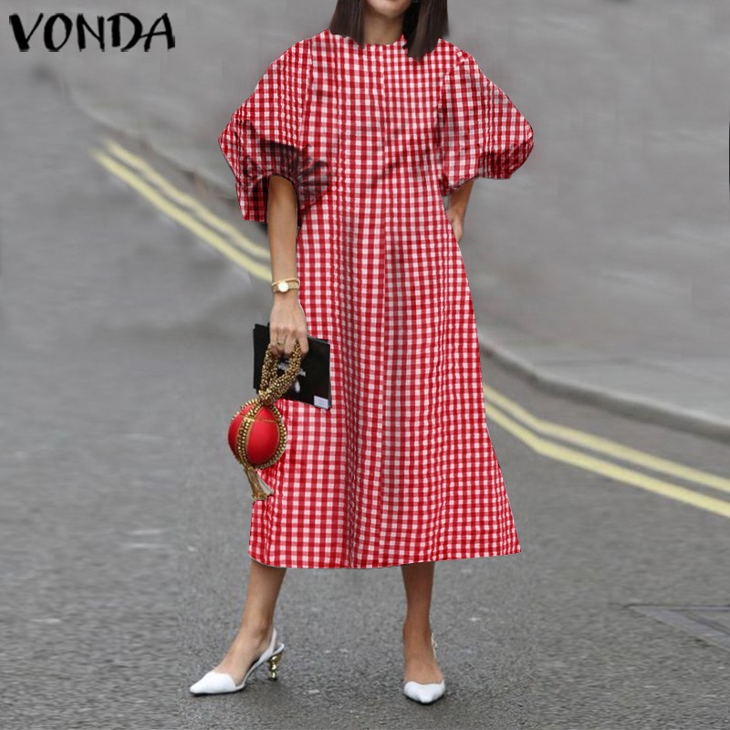 Đầm Vonda Tay 3/4 Dáng Rộng Kẻ Sọc Caro Thời Trang Mùa Hè Cho Nữ | BigBuy360 - bigbuy360.vn