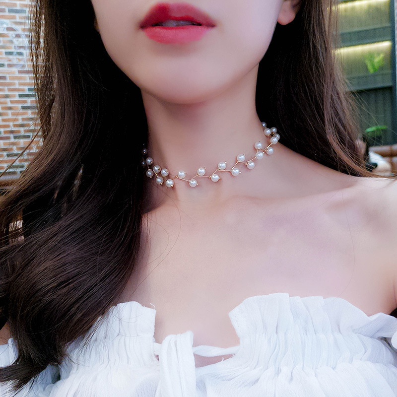 Vòng cổ choker đính ngọc trai nhân tạo thời trang Hàn Quốc cho nữ