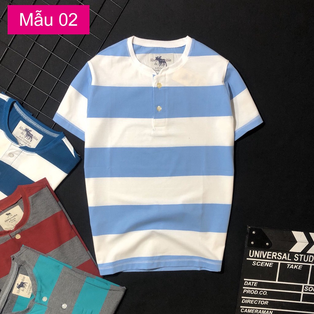 Áo thun nam cổ tim kẻ sọc cotton cao cấp KENSTORE89 ATV075