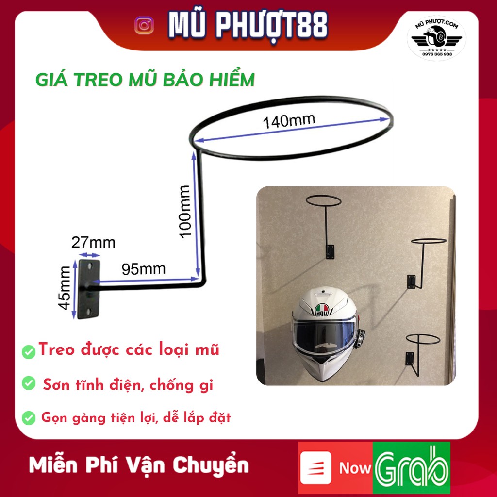 Giá Treo Mũ Bảo Hiểm Bằng Kim Loại Gắn Tường Tiện Dụng sẵn có