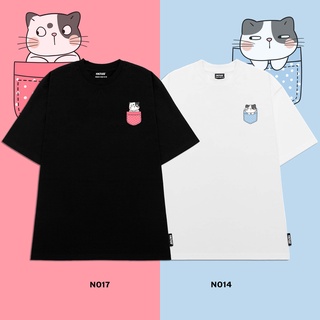 Áo Thun Đôi Couple Tee đen trắng tay lỡ NIGUST Mèo Pocket N014-N017 vải cotton cao cấp Fullbox