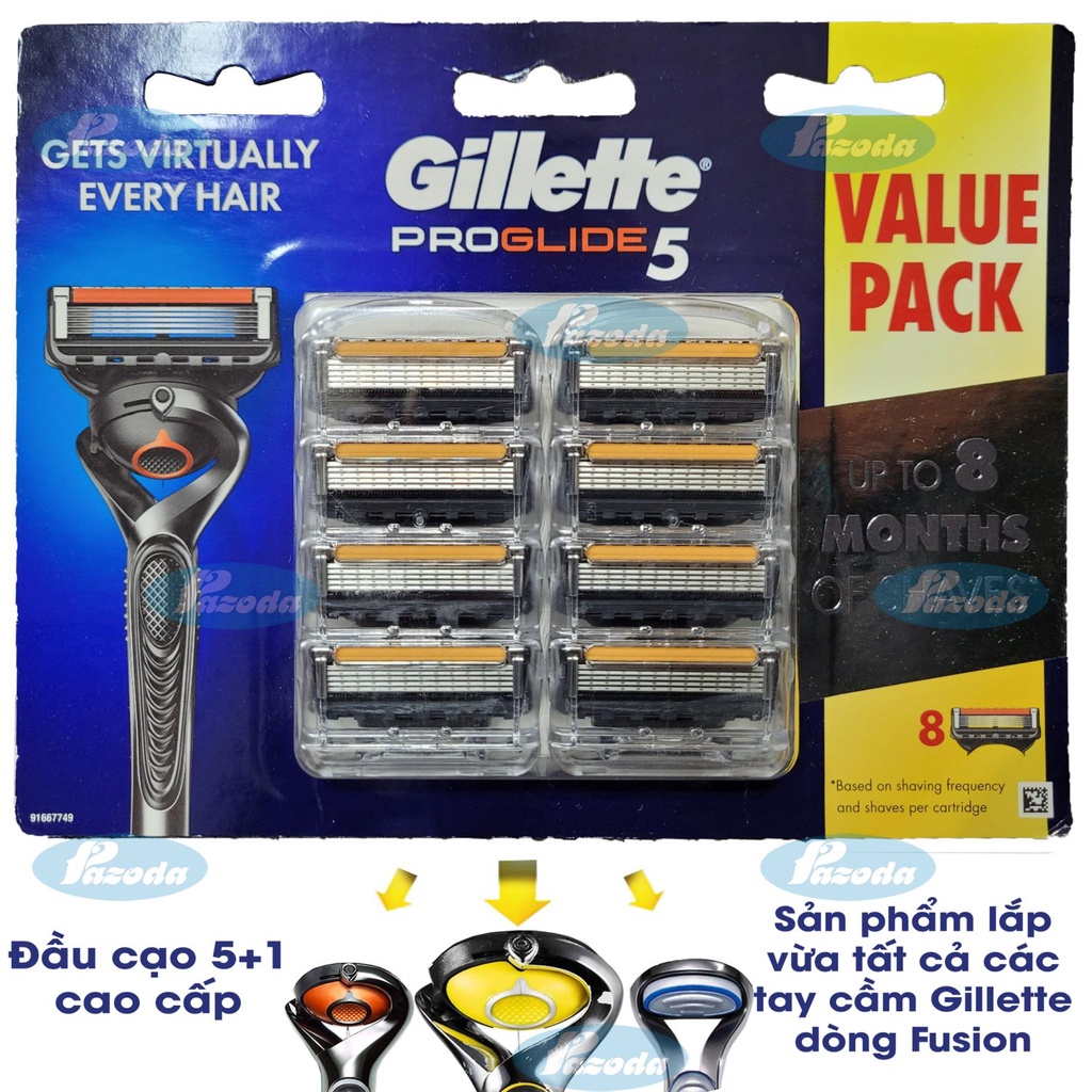 Hộp 8 lưỡi dao cạo râu Gillette Proglide5 (đầu cạo 5+1)