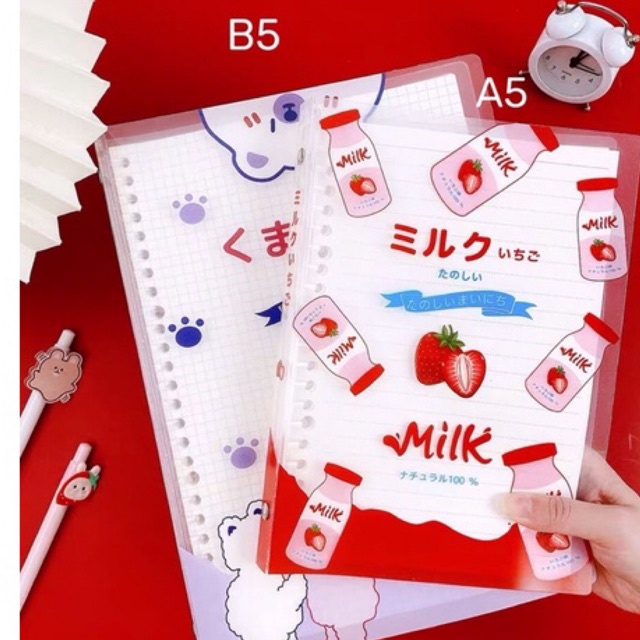 Sổ còng nhựa nhiều lỗ A5, B5 dễ thương binder chống nước có ngăn đựng stickers