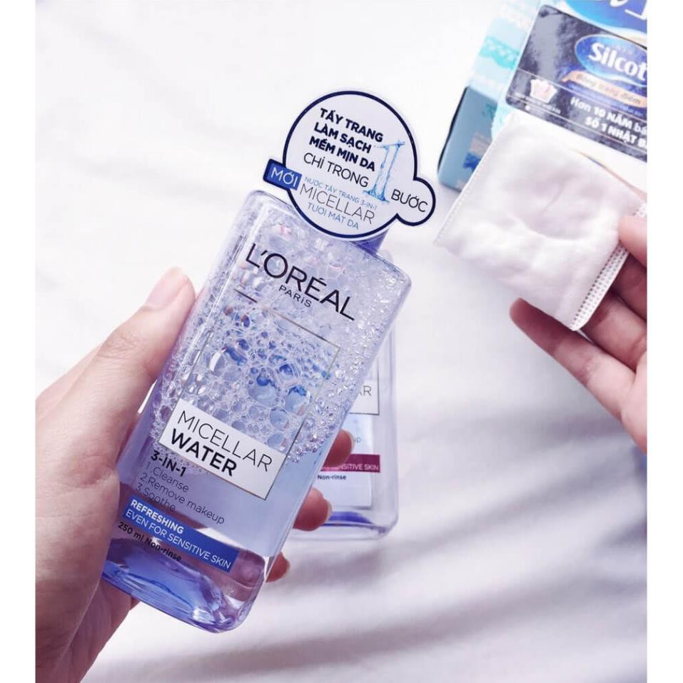 Nước tẩy trang Loreal paris 3 in 1 micellar water 95ml refreshing xanh nhạt cho da nhạy cảm | BigBuy360 - bigbuy360.vn