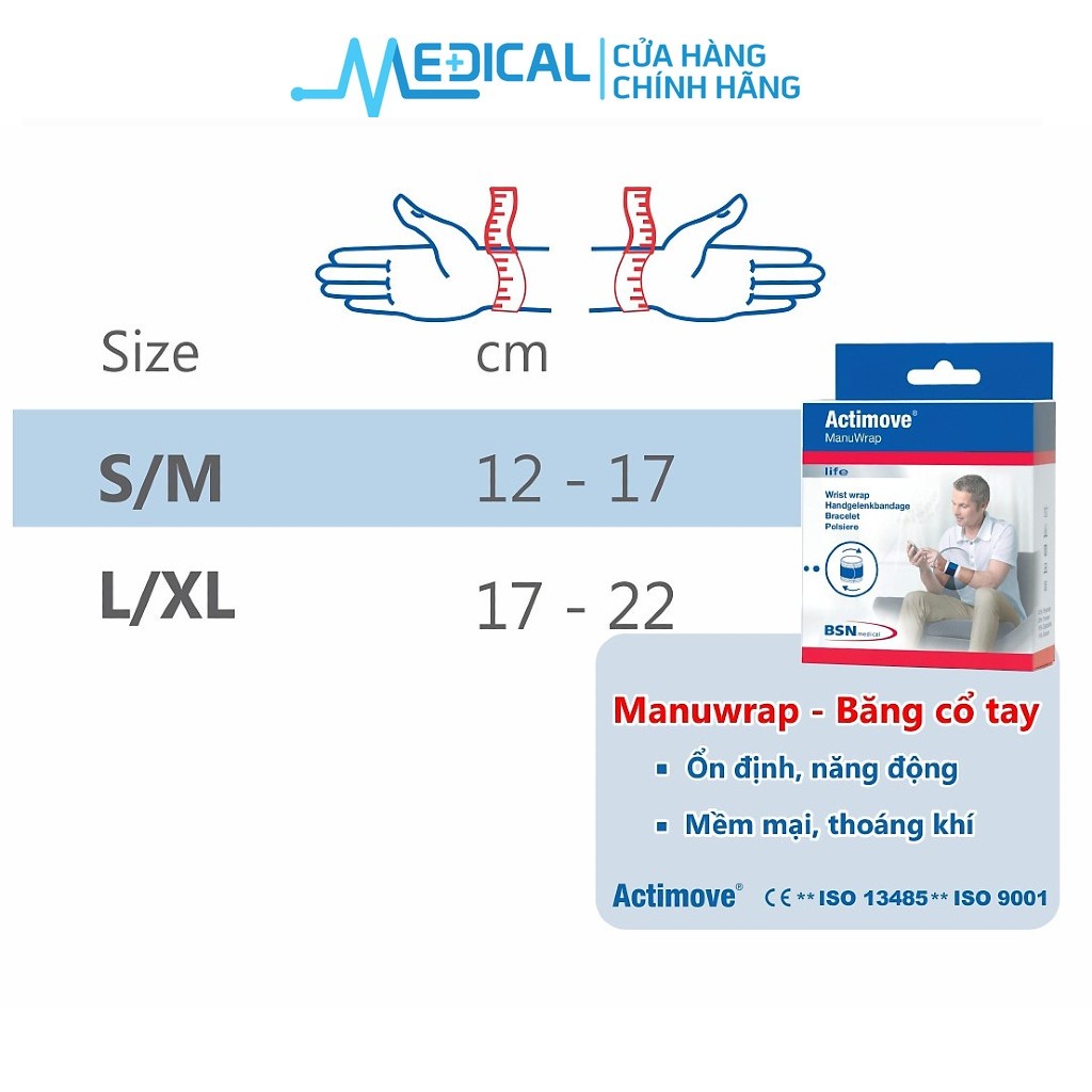 Băng cổ tay chấn thương và thể thao cao cấp ACTIMOVE ® MANUWRAP dùng cho vận động viên chơi thể thao - MEDICAL