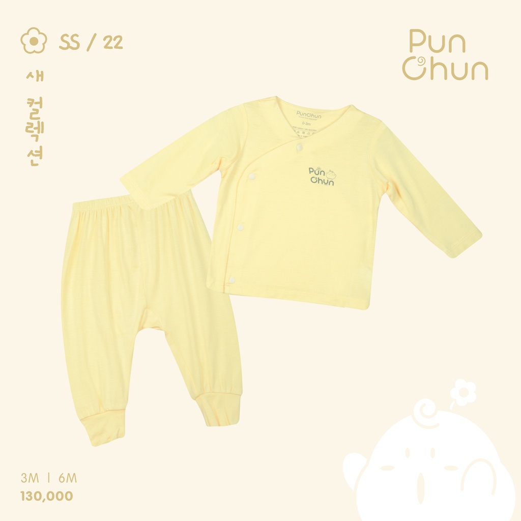 Bộ dài cúc chéo Punchun vàng cho bé