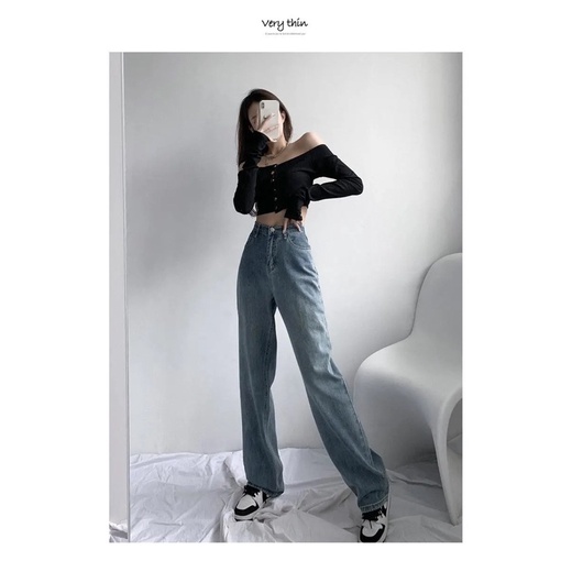 Quần jean nữ màu xanh nhạt lưng cao ống suông phom rộng mẫu mới phong cách Ulzzang Hàn Quốc hách dáng chất đẹp xu hướng | BigBuy360 - bigbuy360.vn