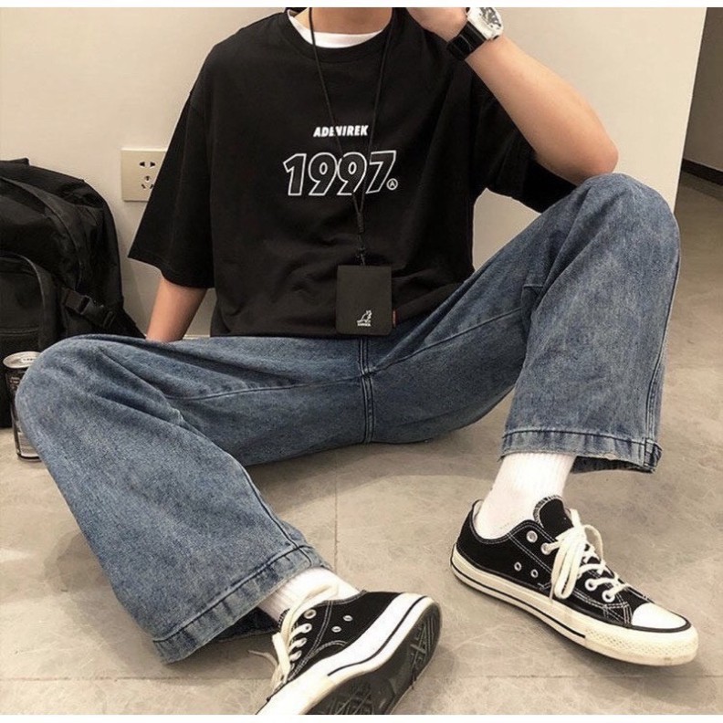 Áo thun nam nữ tay lỡ cổ tròn 1997 áo phông vải Cotton co giãn, dày dặn, form rộng