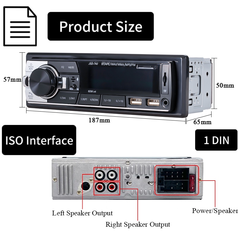 Máy Nghe Nhạc MP3 1din Bluetooth 60 Wx4 12V Hỗ Trợ Cổng Sạc USB / TF Thẻ TF Kèm Điều Khiển Từ Xa Cho Xe Hơi