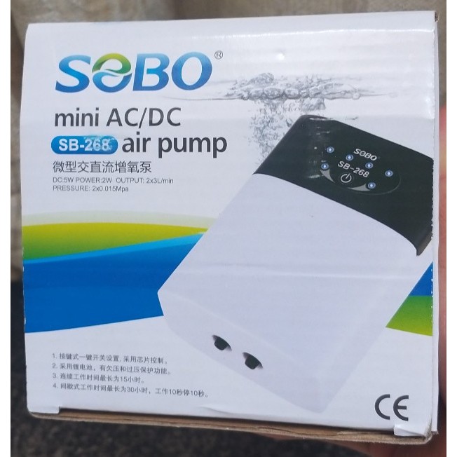 Máy thổi oxy tích điện 1 vòi và 2 vòi ĐỀ PHÒNG CÚP ĐIỆN hiệu SOBO thích hợp cho hồ cá cảnh, hồ thủy sinh và đi câu cá