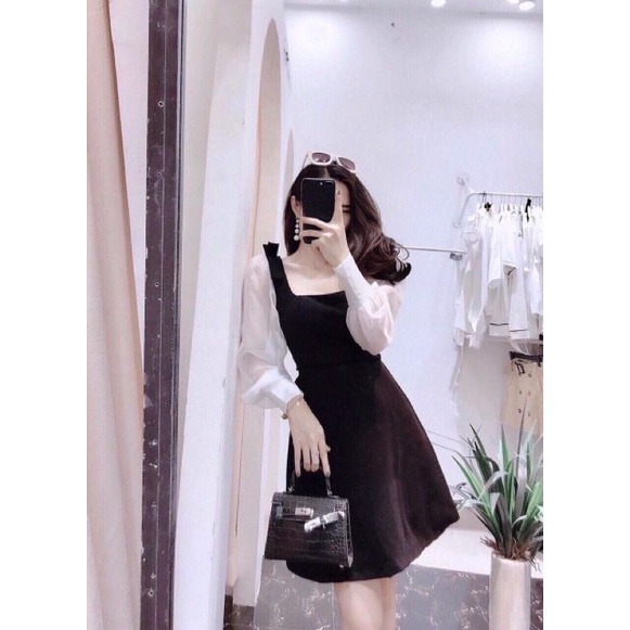 đầm đen tiểu thư phối tay voan bồng ( có hàng sẵn )