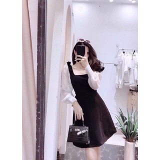 Đầm đen tiểu thư phối tay voan bồng