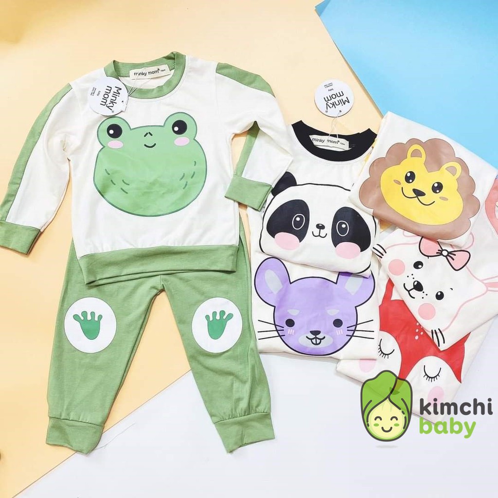 Bộ Dài Tay Cotton 100% Minky Mom Họa Tiết Sư Tử Ếch Chuột Dễ Thương Cho Bé MKM13 (Sz từ 7-19kg)