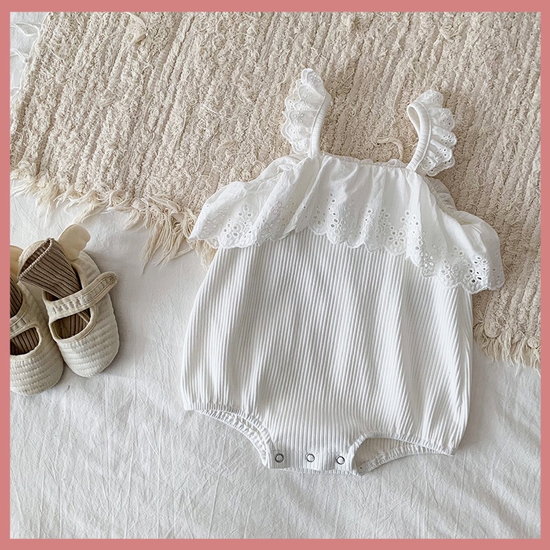 Bộ Áo Liền Quần Hai Dây Bằng Vải Cotton Phối Ren Thời Trang Mùa Hè Cho Bé Gái