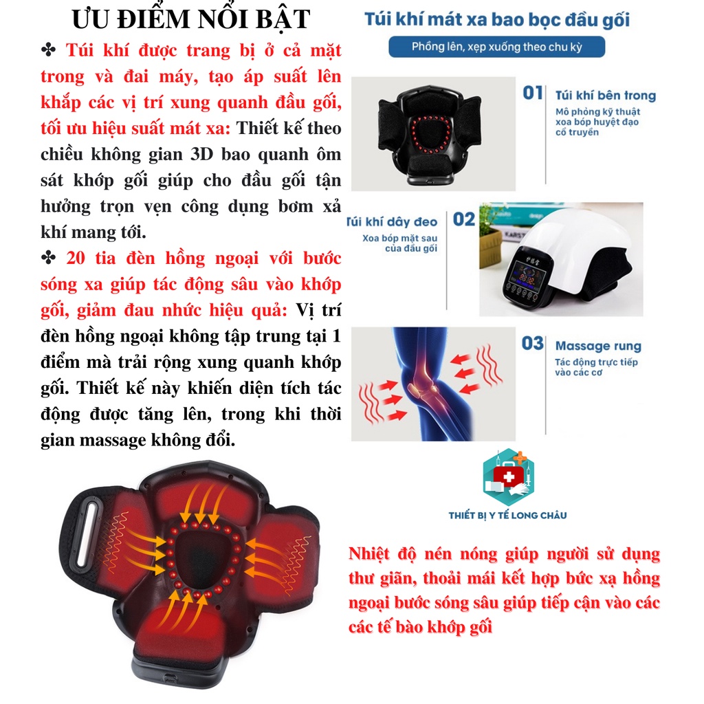 Máy Massage Đầu Gối - Máy Mát Xa Đầu Gối, Hỗ Trợ Giảm Đau Nhức Khớp Gối, Rung Tần Số Cao, Xông Hơi, Chườm Nóng Giảm Đau