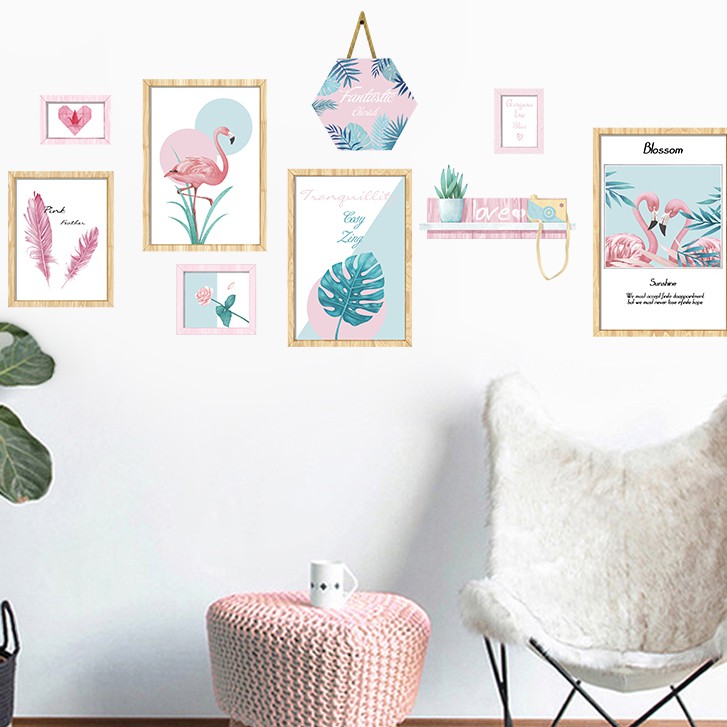 Tranh decal dán tường trang trí decor phòng khách KHUNG ẢNH HẠC HỒNG siêu đáng yêu - Decal dán tường phòng khách️