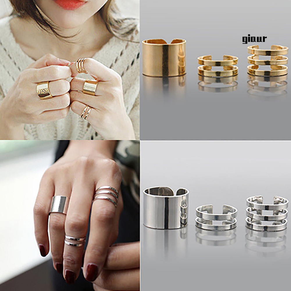 CHARMS Set 3 Nhẫn Tay Kiểu Dáng Thời Trang Cá Tính Cho Nữ