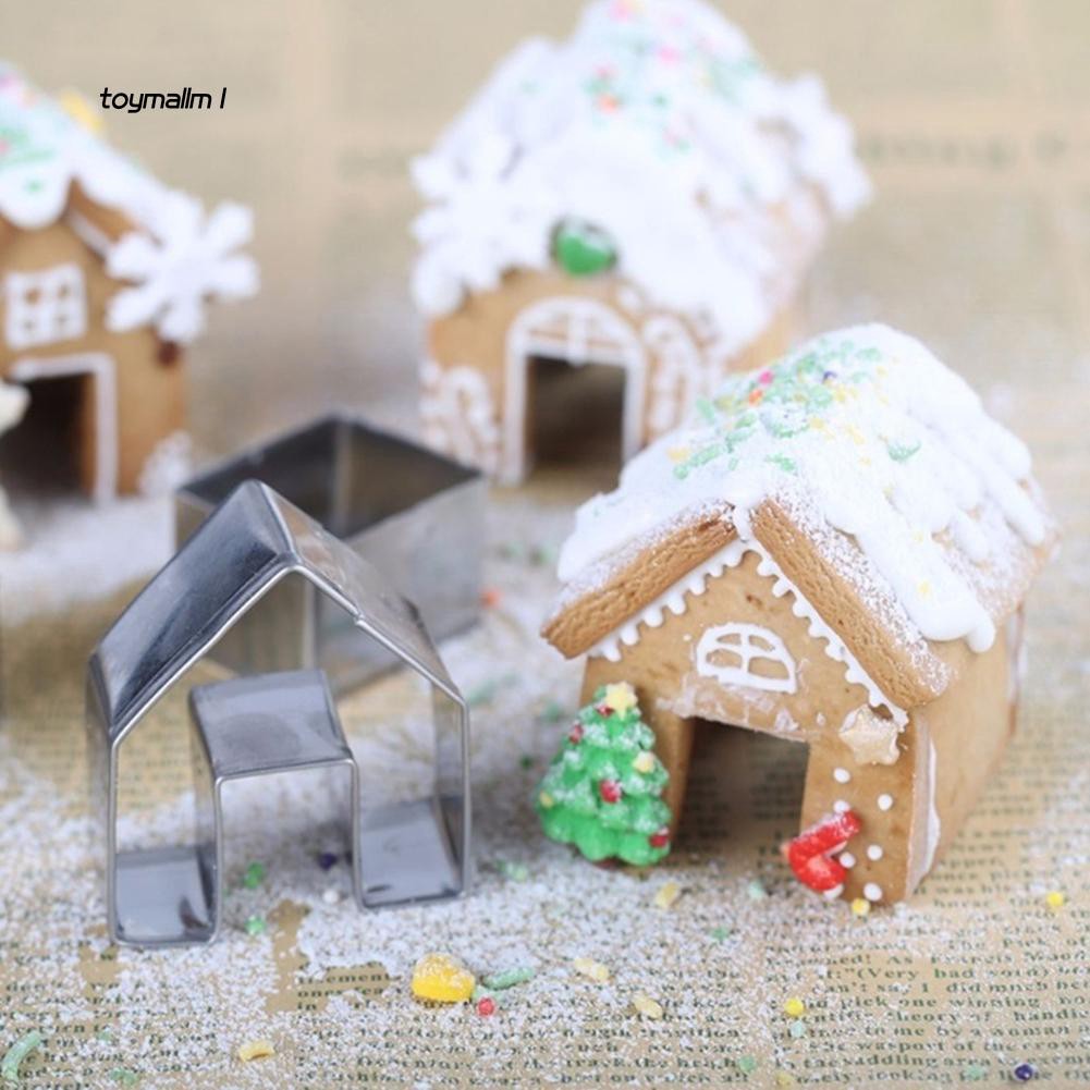 Set 3 khuôn kim loại cắt bánh quy hình ngôi nhà noel đẹp mắt