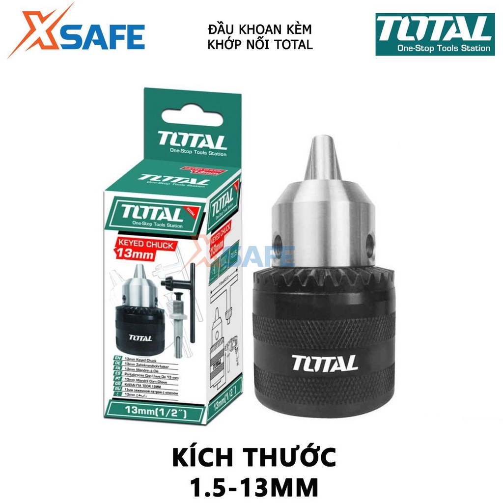 Đầu khoan kèm khớp nối TOTAL TAC451301.1 Đầu khoan có răng khả năng khoan 1.5-13mm, kích thước kết nối 1/2&quot; - [XSAFE]
