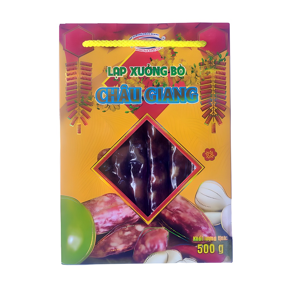 [ĐẶC SẢN AN GIANG] Lạp xưởng bò Châu Giang gói 500 gram HSD 12 tháng (Tung Lò Mò - người Chăm) - Hộp phiên bản quà tết