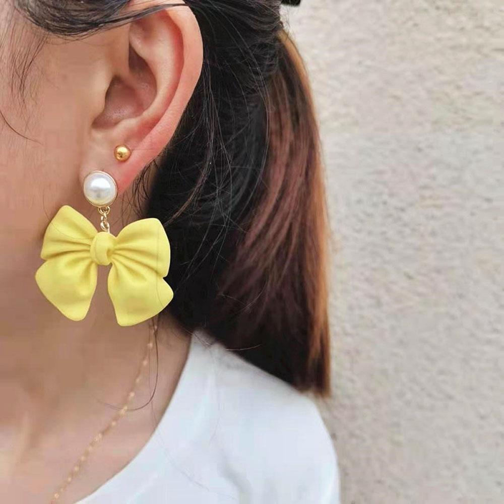 Bông Tai Hàn Quốc Dáng Dài Màu Hồng / Xanh Lá / Xanh Lá Phong Cách Tối Giản