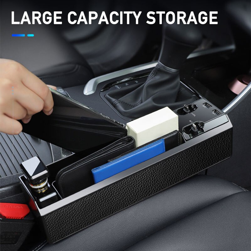 Hộp đựng đồ SEAMETAL gắn khe hở ghế xe hơi hỗ trợ sạc 2 cổng USB có dây sạc đa năng thích hợp cho iOS Android Type C